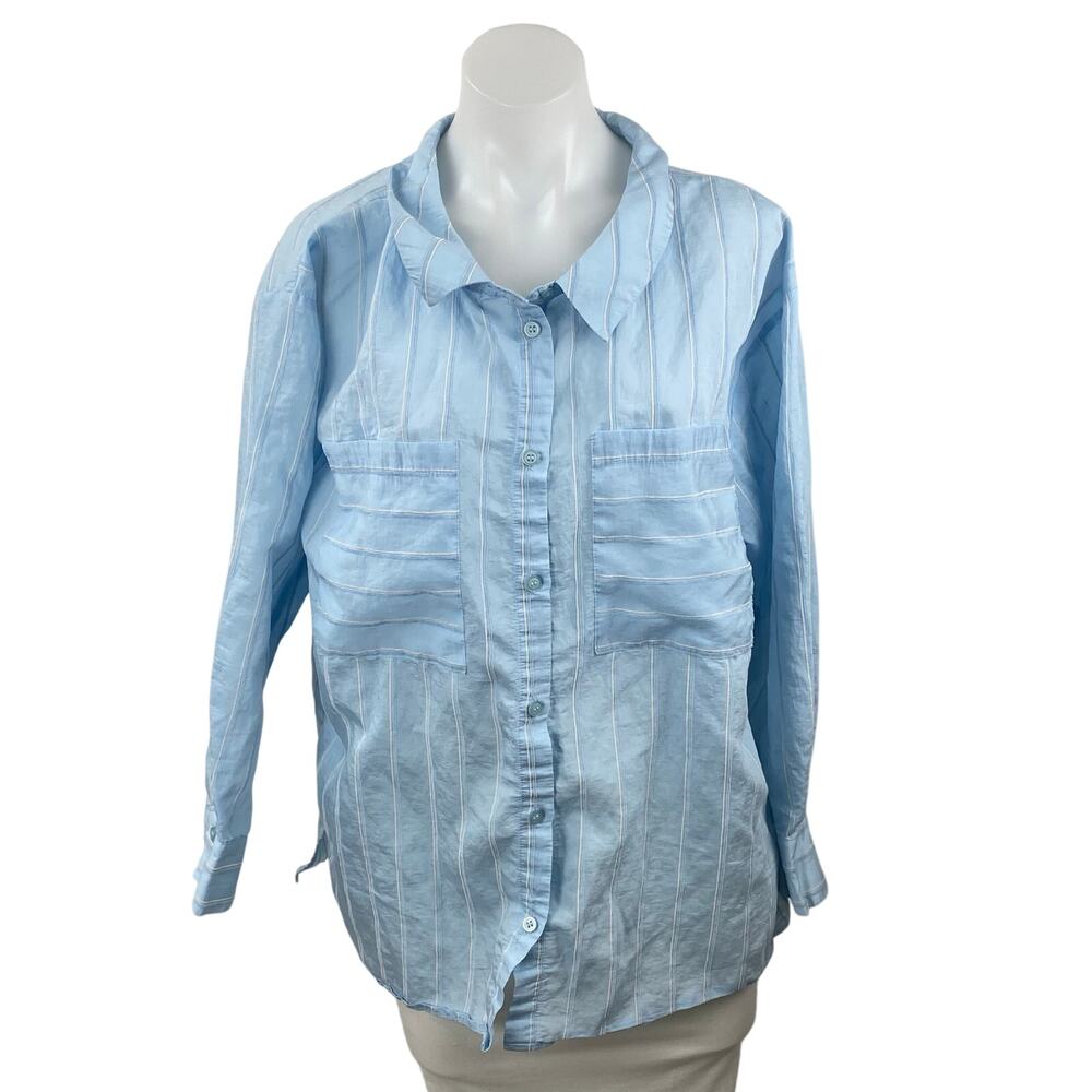 Zara Women's Blue Striped Collared Long Sleeve Button Down Shirt Blouse Top Sz M
